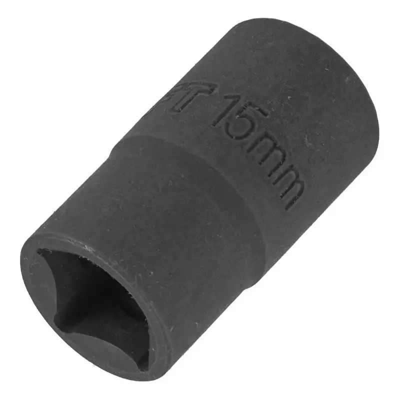 FORCEKRAFT Impact Socket 6 Point Grip Black Chrome Molybdenum Steel 15 mm Diameter Black Oxide Finish for Industrial Use