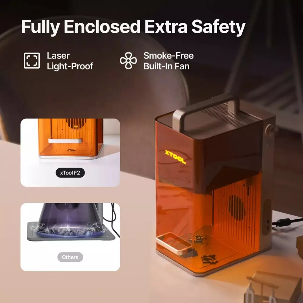 XTOOL F2 Dual Laser Engraver Deluxe Bundle 6000 mm/s Max. Working Speed and 150 W Input Power