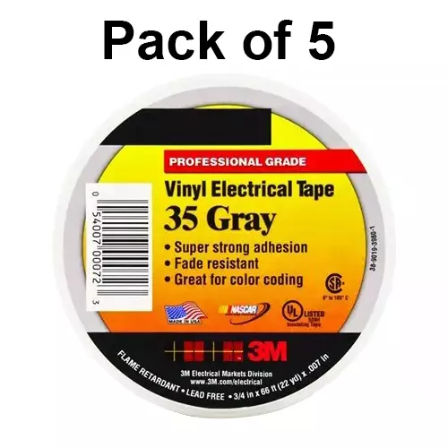 3M Electrical Insulating Tape PVC Backing Material Grey 1.9 cm Width 20.11 m Length for Industrial Use, (Pack Of 5 Pcs)