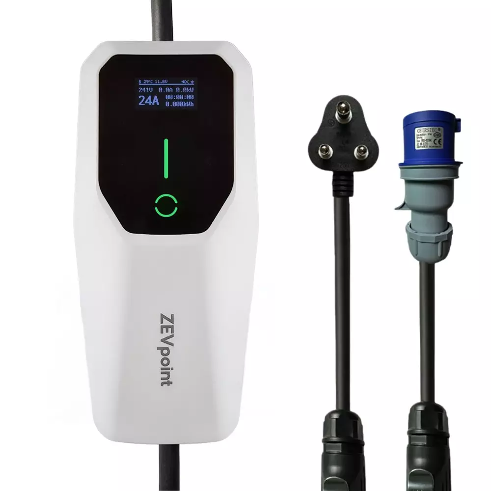 Zevpoint Portable Smart EV Charger With App 5 m Length 7.5 Kw Power LED Screen Pearl White 220 V, ZPAC02-AIO