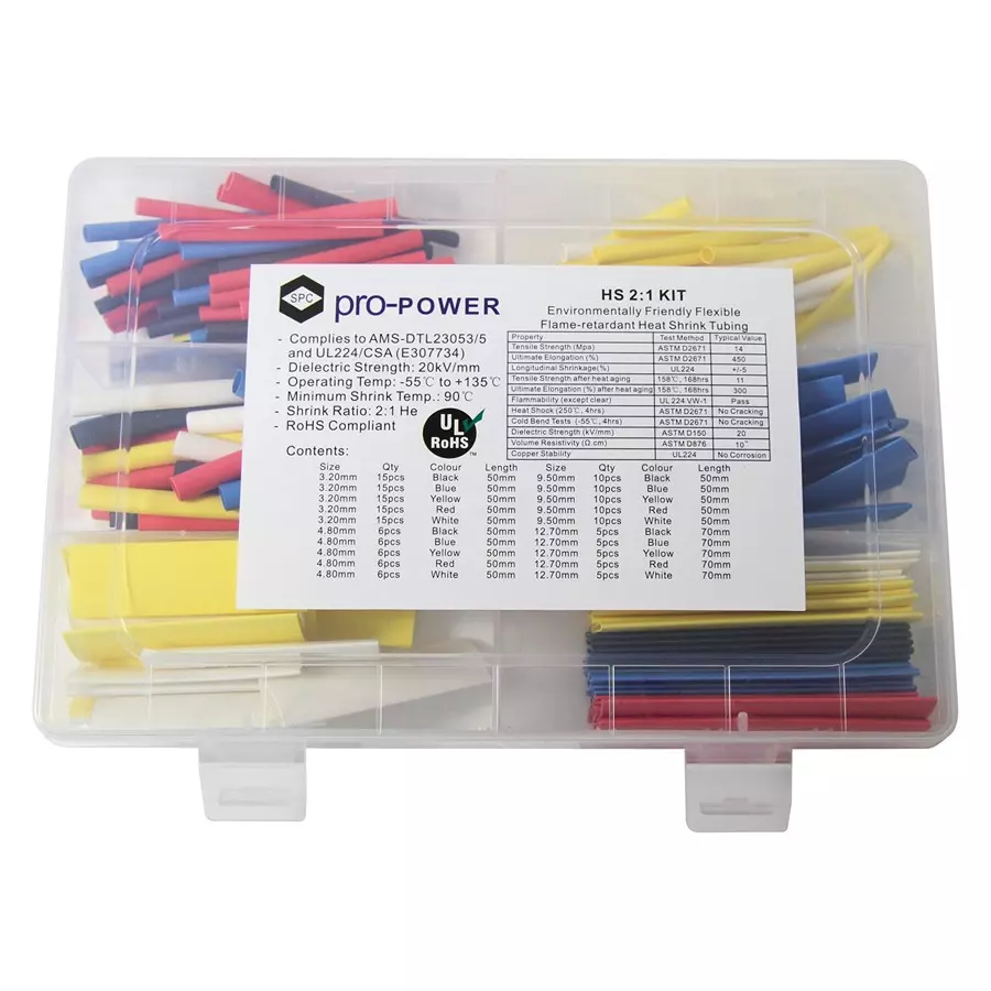 MULTICOMP PRO Sleeving & Heat Shrink Kits HEATSHRINK KIT, 2:1, 180PCS, HS2:1KIT