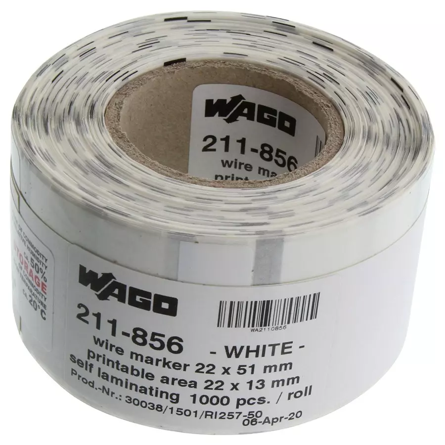 Wago LABEL, 22 X 15MM, PVC, WHITE, 211-856 (1000 Pcs Per Roll)