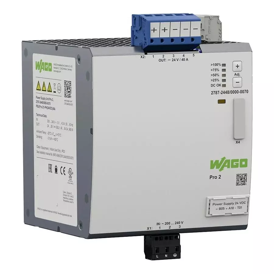 Wago POWER SUPPLY, AC-DC, 24V, 40A, 2787-2448/000-070