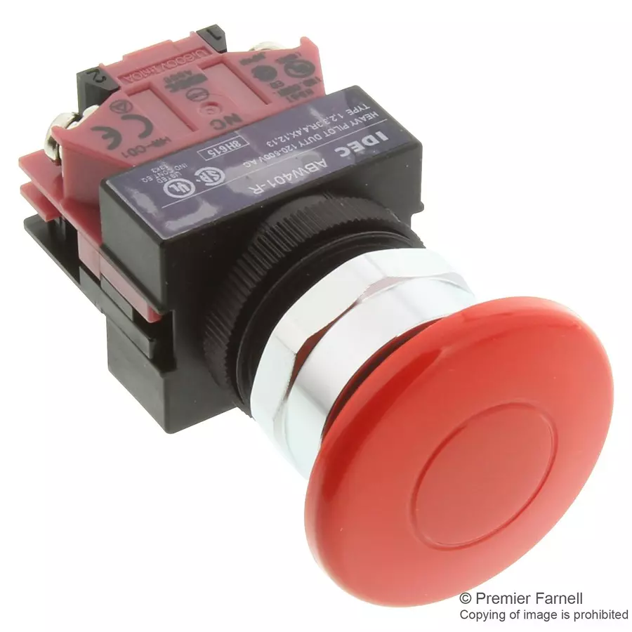 IDEC SWITCH, INDUSTRIAL PUSHBUTTON, 40MM, ABW401-R