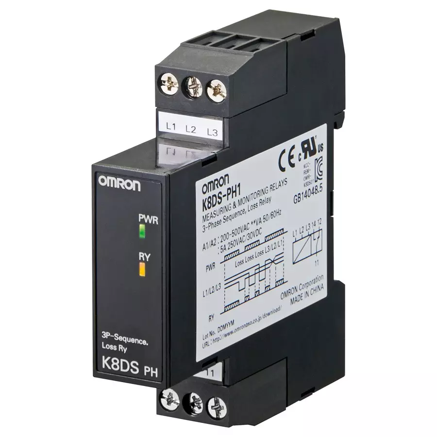 OMRON INDUSTRIAL AUTOMATION RELAY, PHASE MONITORING, SPDT, 480VAC, K8DSPH1