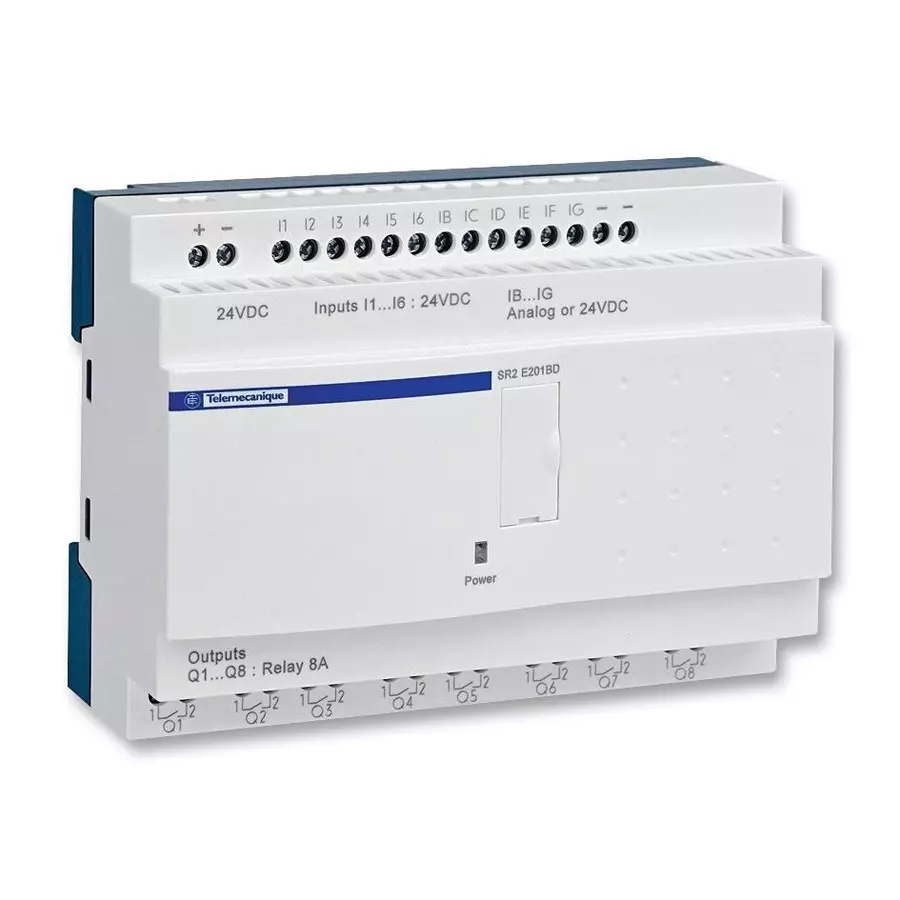 SCHNEIDER ELECTRIC Process Controllers RELAY, ZELIO 2, 24VDC, 20 I/O(R), SR2E201BD