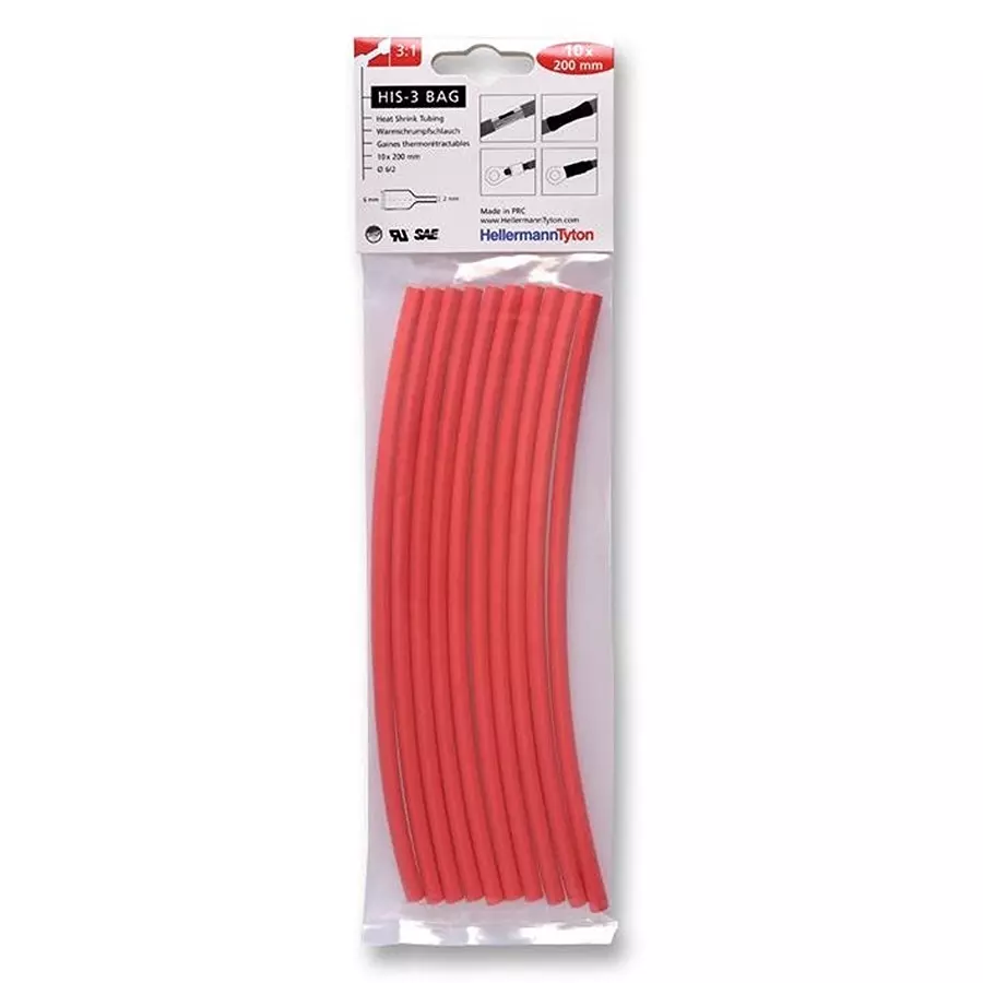 HELLERMANNTYTON Heatshrink, 3:1, 6 mm, Red, Pk10, 308-30611 (Pack of 10)
