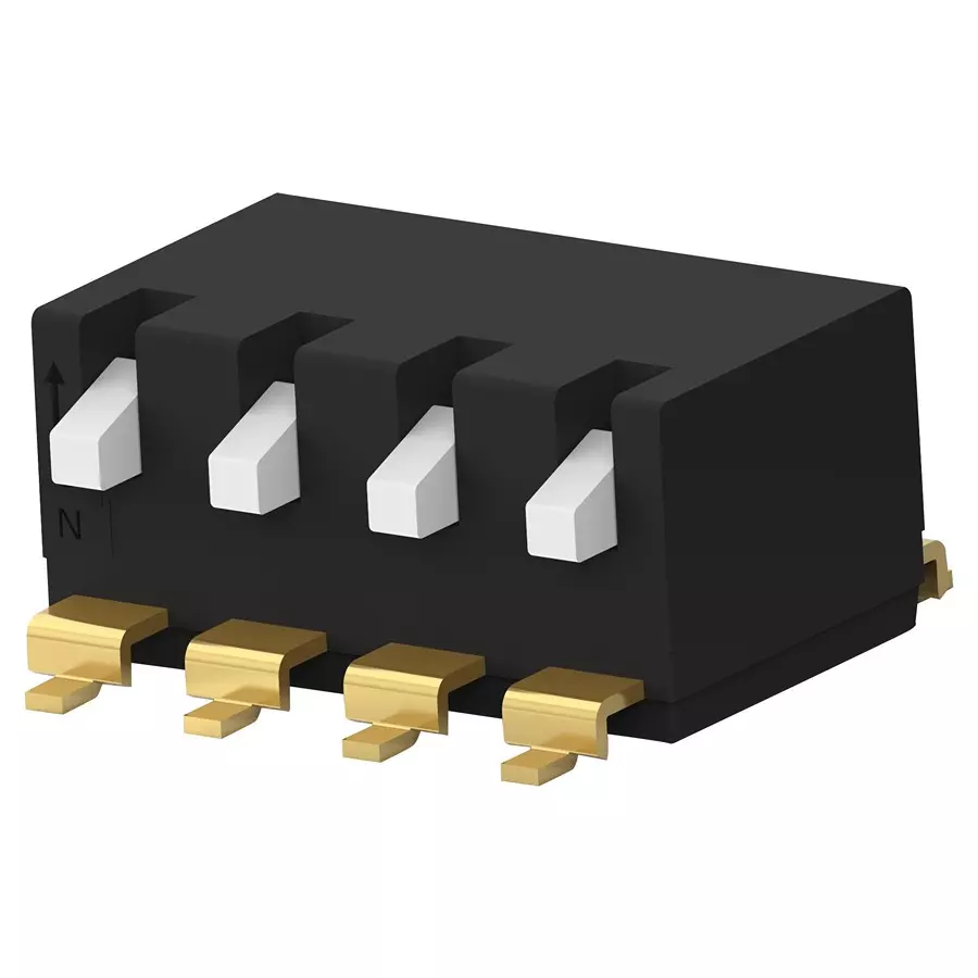 ALCOSWITCH - TE CONNECTIVITY Dip Switch, 4Pos, Spst, Piano Key, Smd, EDSP04SGLFNTR04
