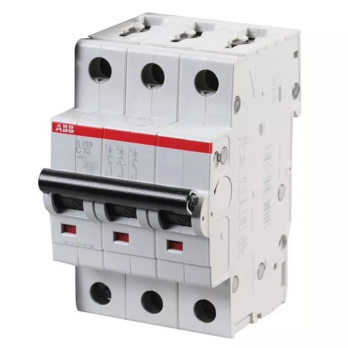 ABB Circuit Breaker, Thermal Mag, 3 Pole, S203-C10
