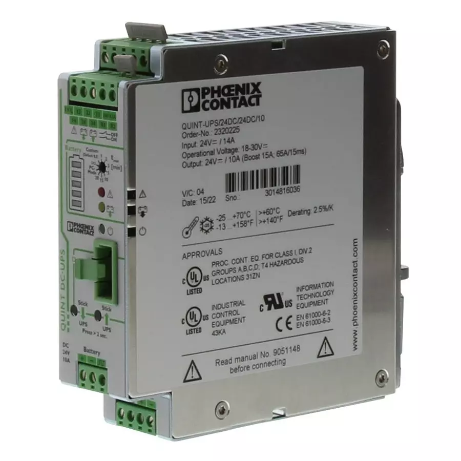 Phoenix Contact DC / DC UPS - Uninterruptible Power Supplies PSU, DIN RAIL, 24V, 10A, 2320225