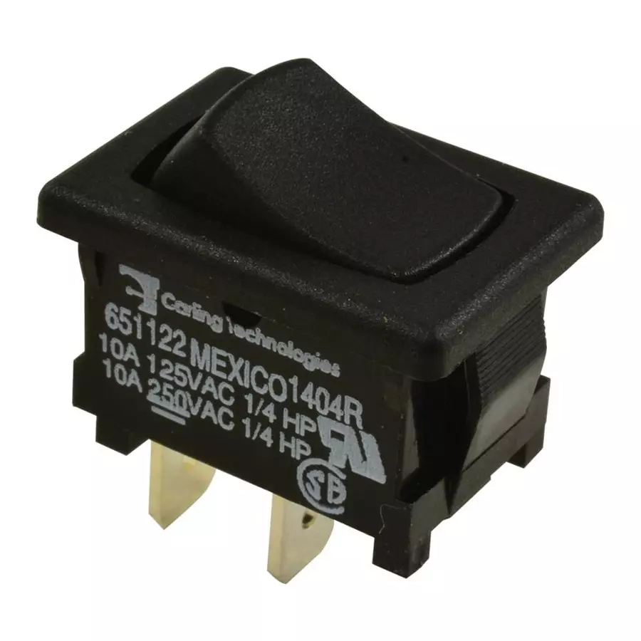 CARLING TECHNOLOGIES SWITCH, ROCKER, SPST, 10A, 250V, BLACK, 651122-BB-0N