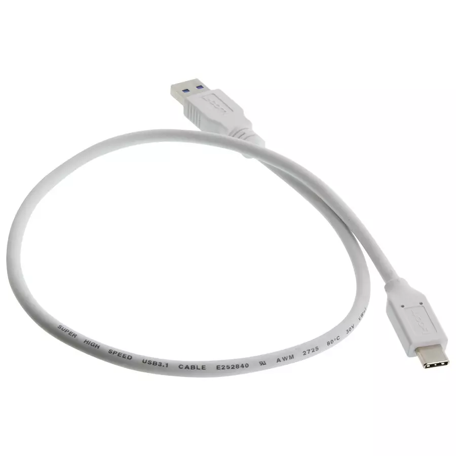 L-COM USB CABLE, 3.0 A PLUG-C PLUG, WHT, 19.7", U3A00063-05M