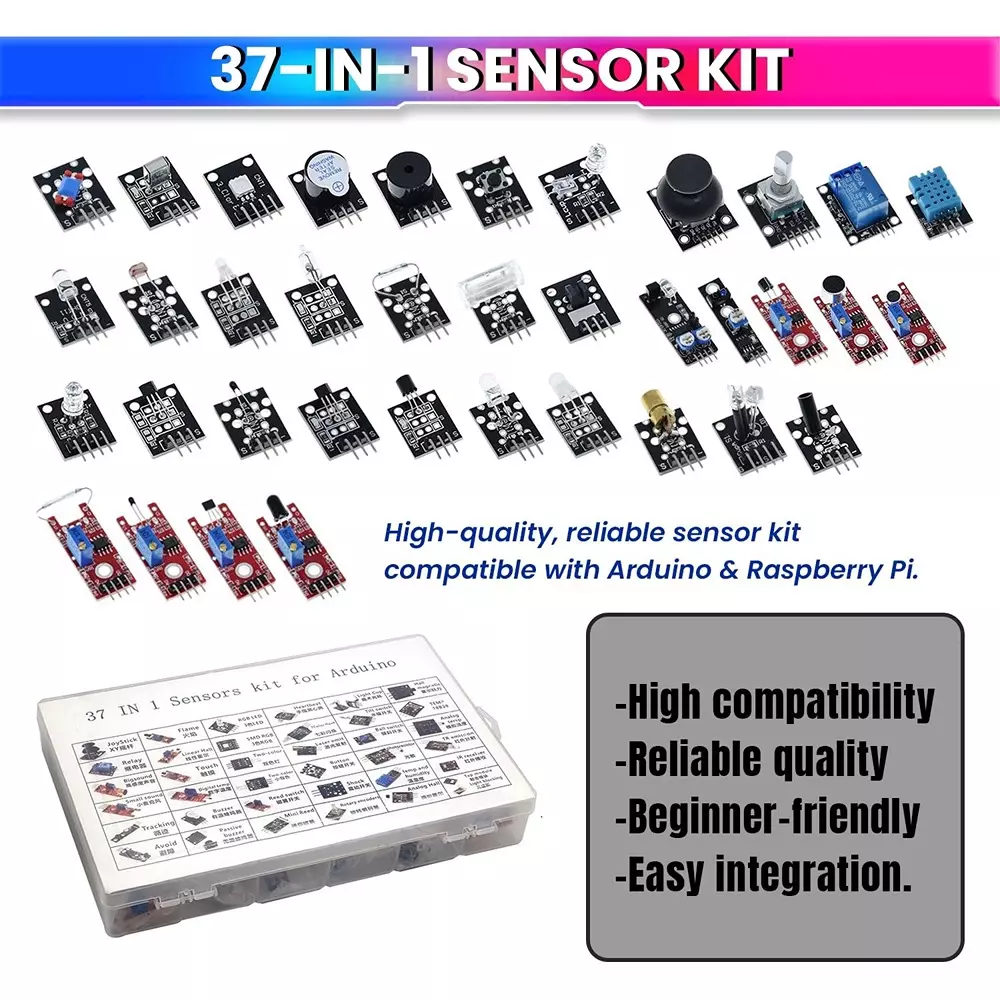 amiciSense 37-in-1 Sensor Module Kit for Raspberry Pi – Comprehensive IoT Starter Set
