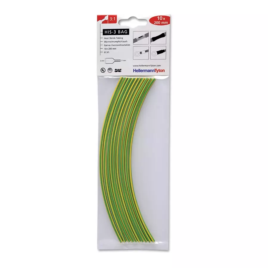 HELLERMANNTYTON Heat Shrink, Green/Yellow, 12mm, 308-31217 (Pack of 10 Pcs)