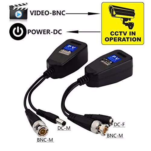 PremiumAV Video Balun with DC Power BNC to RJ45 CCTV Adapter for UTP Cable