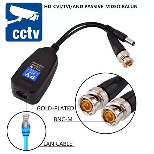 PremiumAV Video Balun with DC Power BNC to RJ45 CCTV Adapter for UTP Cable