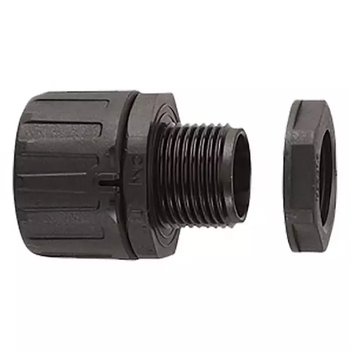 Flexicon External Thread Fitting Conduit Fitting 11mm Nominal Size M12 Nylon 66 Black IP66 Rating, FPA11-M12B (Pack of 10 Pcs)