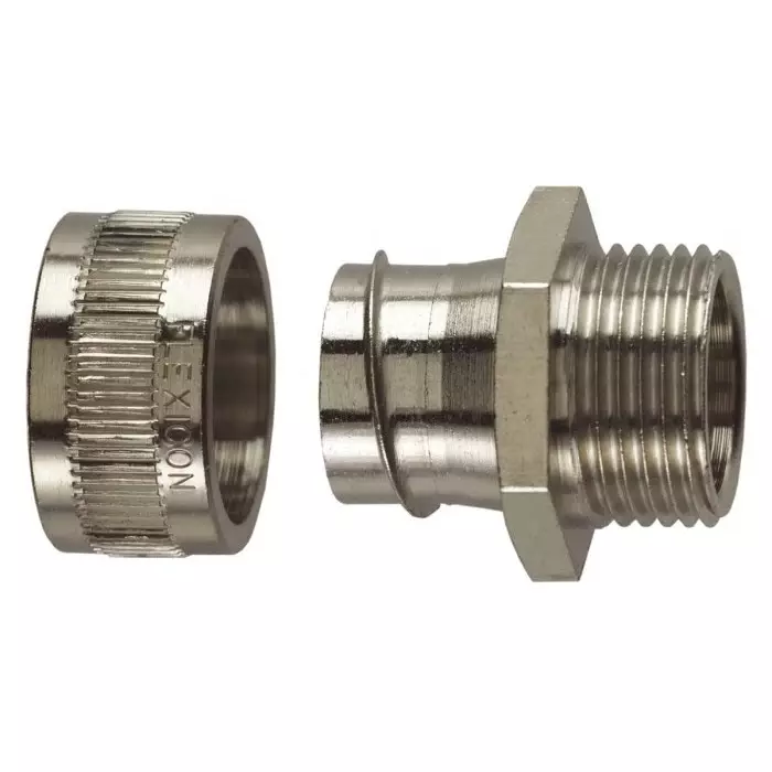 Flexicon Fixed External Conduit Fitting 16mm Nominal Size M20 Nickel Plated Brass IP40 Rating, FU16-M20-M (Pack of 10 Pcs)