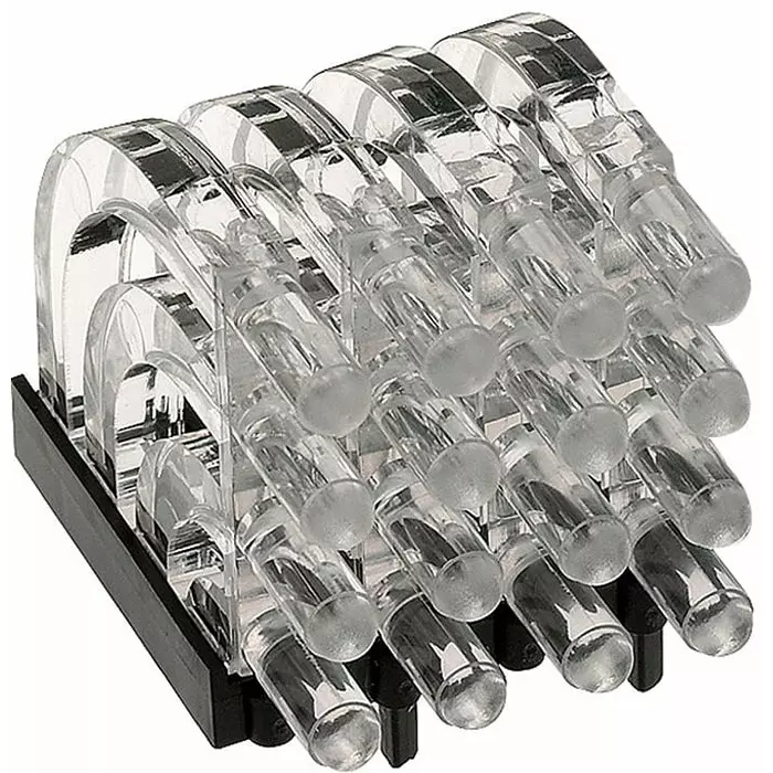 MENTOR PCB Mounted 16-Way Right Angle LED Light Pipe Quad-Level-Row Clear Dome Lens, 1279.1004