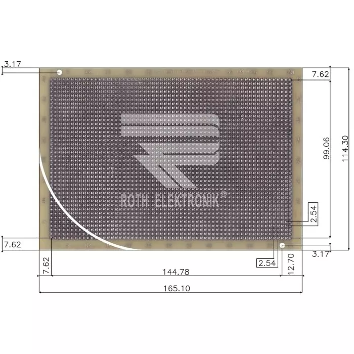 Roth Elektronik Double Sided Matrix Board FR4 With 40 x 60 1.02mm Holes 2.54 x 2.54mm Pitch 165.1 x 114.3 x 1.6mm, RE233-LF