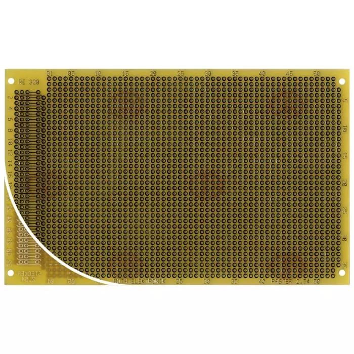 Roth Elektronik Single Sided Matrix Board FR4 With 37 x 53 1mm Holes 2.54 x 2.54mm Pitch 160 x 100 x 1.5mm, RE320-LF