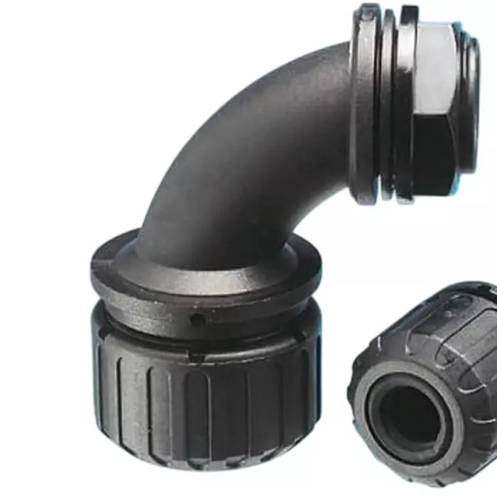 Adaptaflex 90° Elbow Conduit Fitting 13mm Nominal Size M16 Nylon 66 Black IP66 Rating, AL13/M16/C90 (Pack of 5 Pcs)