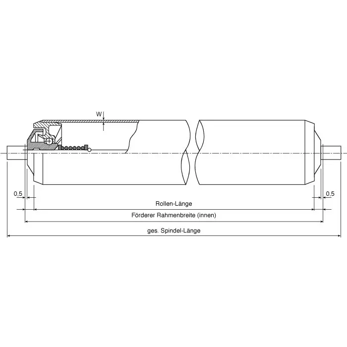 Interroll PVC Round Conveyor Roller Spring Loaded 20mm Dia. x 100mm L 90N Load Capacity Steel 6mm Spindle 117mm, 11AYS20C03 - 100