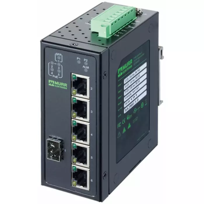 Murrelektronik Limited 58 Series DIN Rail Mount Network Hub 6 RJ45 Ports 48V, 58191