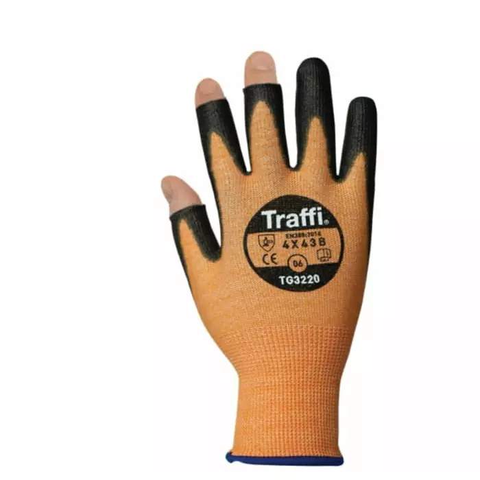 Traffi Cut Resistant Work Gloves Polyurethane Coating Amber HPPE & Polyamide Size 12, TG3220-12 (1 Pair)