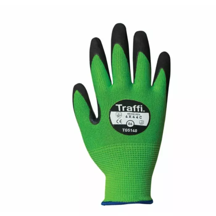 Traffi Cut Resistant Nylon Gloves Nitrile Coating Green Size 8, TG5140-08 (1 Pair)