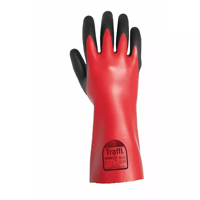Traffi Chemical Resistant Work Gloves Cotton Nitrile Coating Red Size 7, TG1500-07 (1 Pair)