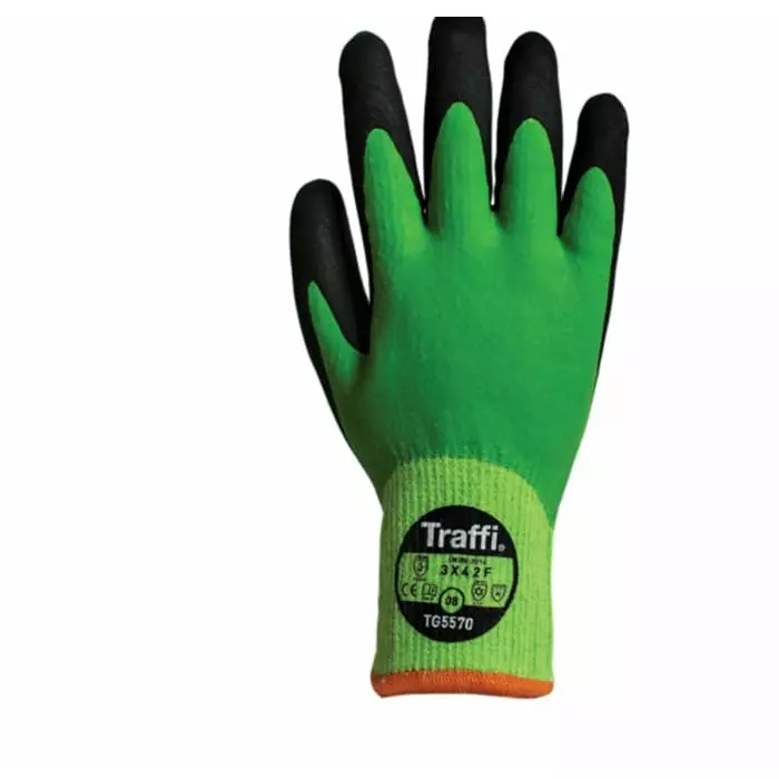 Traffi Green Acrylic, Nylon, Polyester Cut Resistant Gloves Latex Coating Size 11, TG5570-11 (1 Pair)