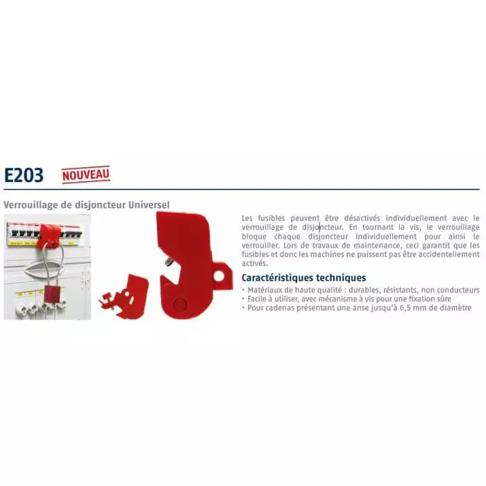 ABUS Red 1-Lock ABS Universal Circuit Breaker Lockout 6.5mm Shackle 53mm Attachment, E203