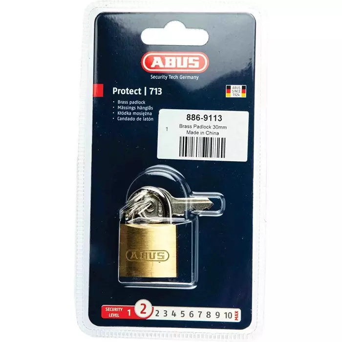 ABUS Key Weatherproof Brass Padlock 6 mm Shackle 29 mm Body, 713/30 C