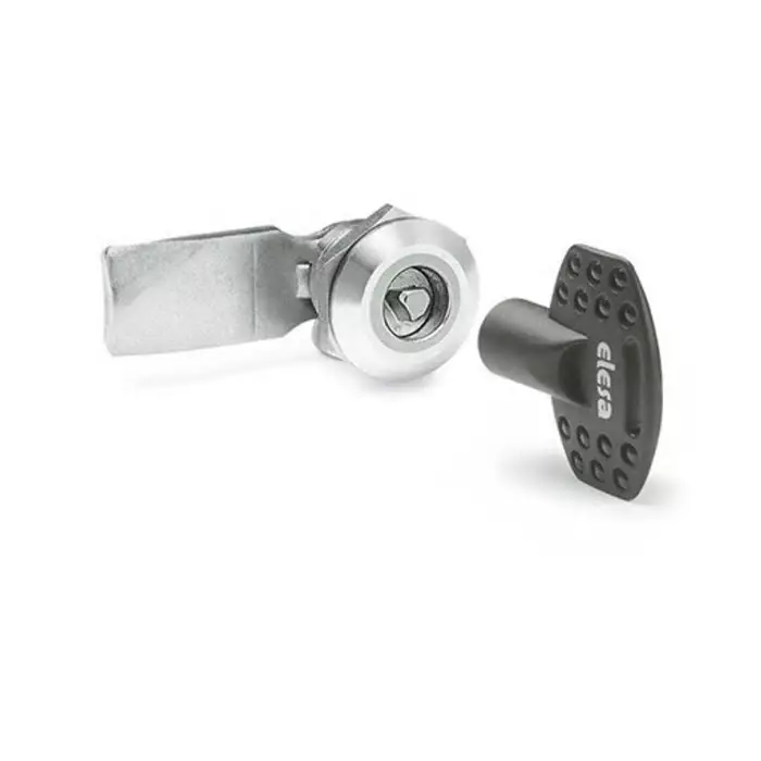 Elesa Silver Stainless Steel Locking Latch 18mm Panel-to-Tongue 28mm Cutout Key Unlock, 421331