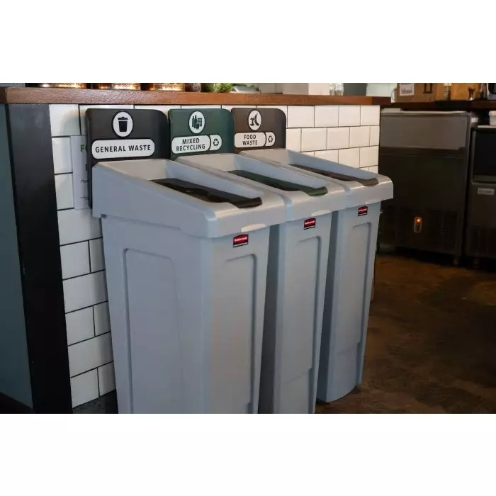 RUBBERMAID Slim Jim Recycling Station Bundle 3-Stream 261 Grey Hinged Polyethylene Waste Bin, 2217670