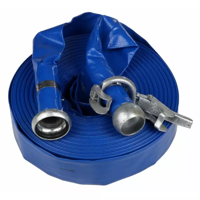 RS PRO Flat Roll-Up Hose with Couplings 3 Bar 50 m Long, Blue