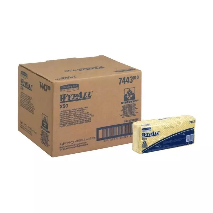 Kimberly Clark WypAll Yellow Cloths for General Cleaning Dry Use 416 x 245mm Repeat Use, 7443
