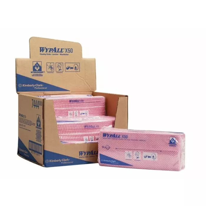 Kimberly Clark WypAll X50 7444 Red Cloths for General Cleaning Dry Use 418 x 247mm Repeat Use, 7444
