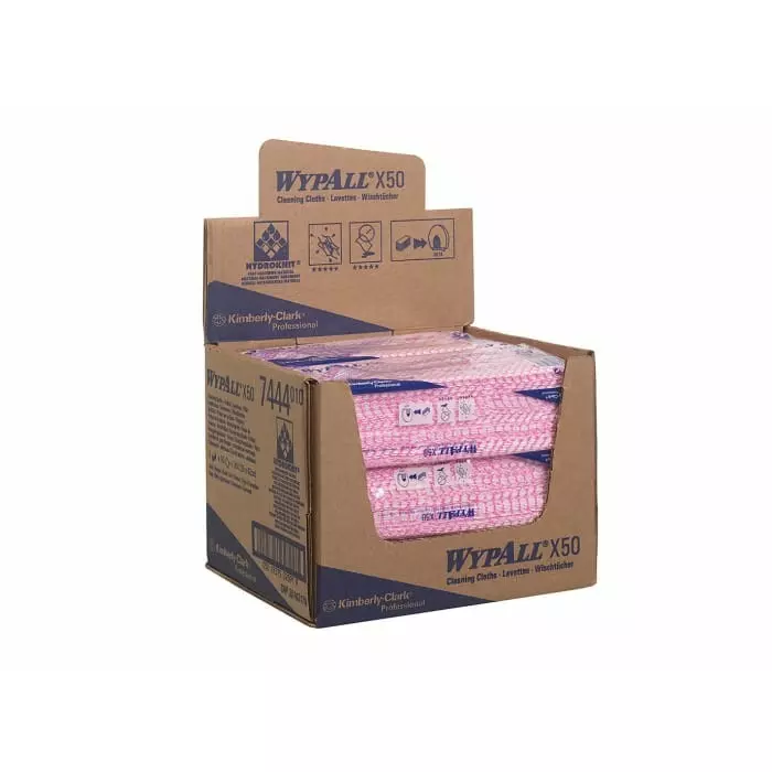 Kimberly Clark WypAll X50 7444 Red Cloths for General Cleaning Dry Use 418 x 247mm Repeat Use, 7444
