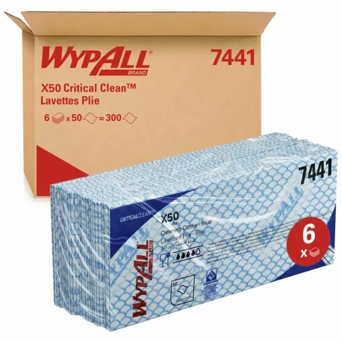 Kimberly Clark WypAll X50 Critical Clean 7441 Blue Cloths for Surface Cleaning Dry Use 418 x 221mm, 7441