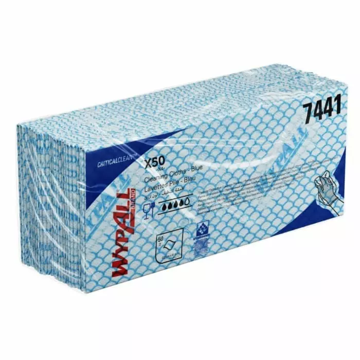 Kimberly Clark WypAll X50 Critical Clean 7441 Blue Cloths for Surface Cleaning Dry Use 418 x 221mm, 7441
