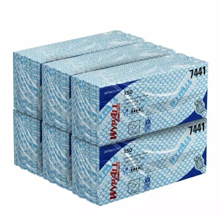 Kimberly Clark WypAll X50 Critical Clean 7441 Blue Cloths for Surface Cleaning Dry Use 418 x 221mm, 7441