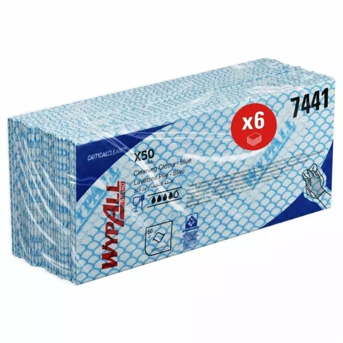 Kimberly Clark WypAll X50 Critical Clean 7441 Blue Cloths for Surface Cleaning Dry Use 418 x 221mm, 7441