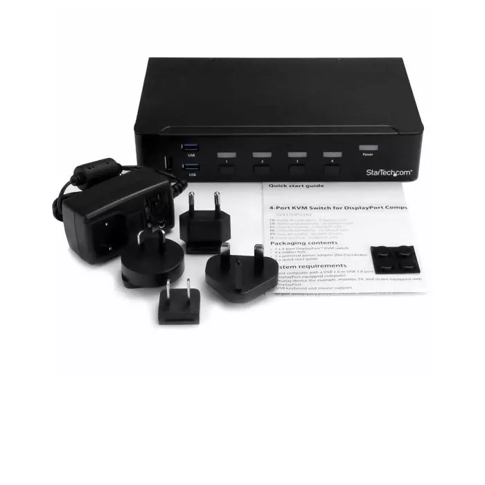 StarTech.com 4 Port USB DisplayPort KVM Switch 3.5 mm Stereo 3840 x 2160 Maximum Resolution, SV431DPUA2
