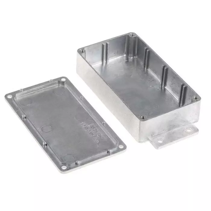 RS PRO Silver Die Cast Aluminium Enclosure Flanged Silver Lid 139.7 x 63.8 x 30 mm
