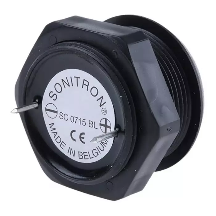 Sonitron 98dB Panel Mount Continuous Internal Piezo Buzzer 36.5x26 mm 0.7 V DC Min 15 V DC Max, SC0715BL BLACK