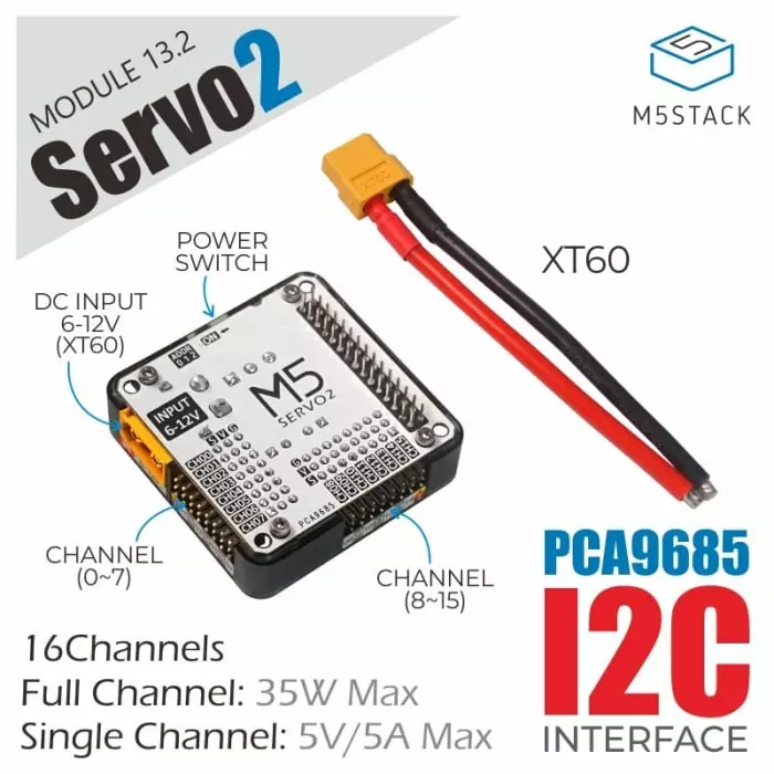 M5Stack SERVO2 Module 16 Channels-13.2 Motor Driver for PCS9685 SY8368AQQC for M5 Core M5StickC M5StickV, M014-B