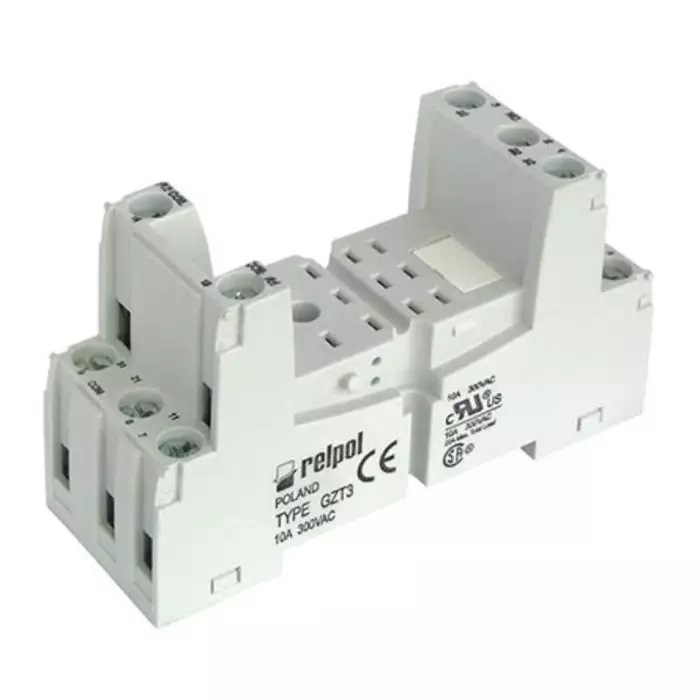 Relpol 11 Pin 300 V AC DIN Rail Relay Socket for R3N Relay, GZT3-GREY