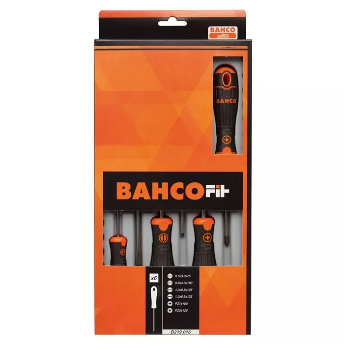 Bahco Pozidriv Slotted Screwdriver, B219.016 (Set of 6 Pcs)